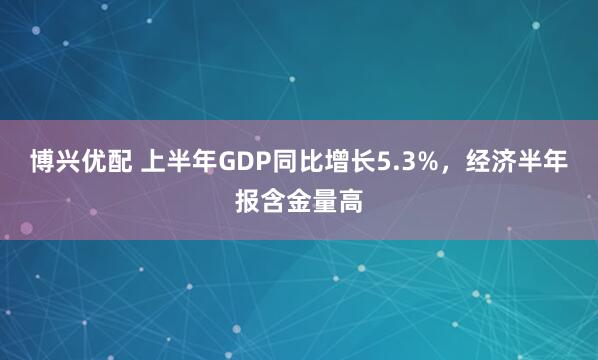 博兴优配 上半年GDP同比增长5.3%，经济半年报含金量高